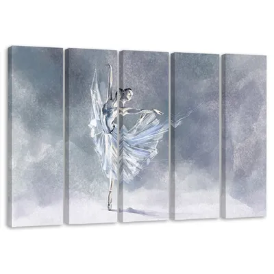 Produktbild von 5-teiliges leinwandbild pirouette der ballerina 200x100 cm Feeby lila wandbild bereit zum aufhängen