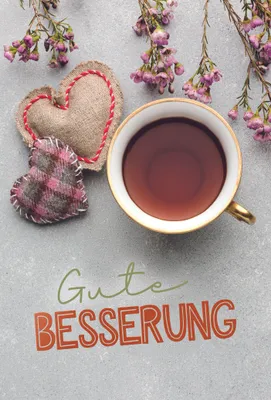 Produktbild von Genesung Gute Besserung Herz Tee Glückwunschkarte mit Umschlag