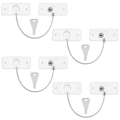 Produktbild von 4 Stück Sicherheitsschlösser - Fensterschlösser mit Schlüsseln - Fensterbegrenzer - Kindersicherung - Selbstklebend - ABS/Edelstahl - Fenstersicherung