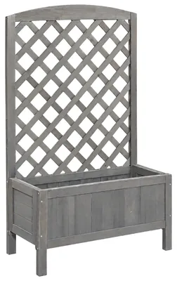 Immagine prodotto di Vaso da fiori in legno massello, trattato per resistere agli agenti atmosferici, con griglia per piante rampicanti, ideale per giardino, balcone e terrazza, dimensioni 72x30x120 cm, colore grigio