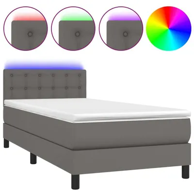 Produktbild von vidaXL Boxspringbett mit Matratze & LED Grau 90x200 cm Kunstleder