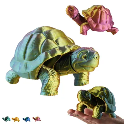 Produktbild von Flexi Schildkröte 14 cm, bewegliche Schildkröten-Figur aus dem 3D-Drucker, Fidget für den Schreibtisch – Rot-Gelb-Grün