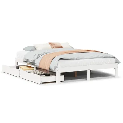 Zdjęcie produktu dla Rama łóżka z szufladami, biała, 135x190 cm, sosnowa