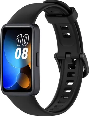 A black smartwatch with a digital display showing the time.