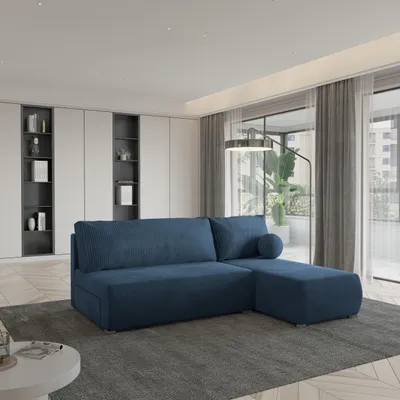 Produktbild von Masseno Ecksofa PARVELO mit Schlaffunktion L-Form, Sofa mit Bettkasten, Wohnzimmersofa, Couch, Soffa, Bettsofa, Couchgarnitur- Blau, POSO 05 + KRONOS 05