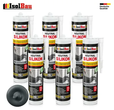 Isolbau Neutralsilikon Anthrazitgrau 6 x 300 ml Natursteinsilikon Dichtstoff Fugen