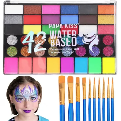 Obrázek produktu pro Sada dětských líčidel, 42 barev, včetně 11 štětců, ideální pro děti, pro líčení obličeje na party, karneval nebo Halloween
