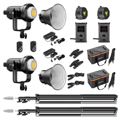 Produktbild von Walimex pro LED Niova Plus 120 W + Stativ 2er Set, dimmbare Videoleuchten mit Bi-Color plus Blitzstative bis 256 cm Höhe mit Federdämpfung