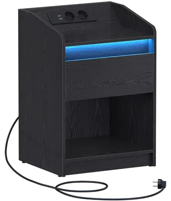 Productafbeelding van Nachtkastje - LED-verlichting - Oplaadstation - 1 lade - 2 USB-poorten - 2 stopcontacten - Zwart
