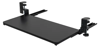 Obrázek produktu pro Podložka pod klávesnici, která se upevňuje pod stolem – nastavitelné C-drážkové uchycení – výsuvná délka 25 cm – nosnost 20 kg – pro stolové desky o tloušťce 1–4 cm – velká plocha pro myš – černá barva