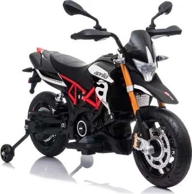 Produktbild von Elektromotorrad APRILIA DORSODURO 900, lizenziert, 12-V-Batterie, EVA-Weichräder, 2 x 18-W-Motoren, Federung, Metallrahmen, Metallgabel, Zusatzräder, Schwarz