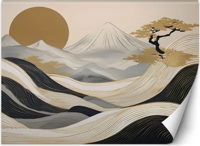 Produktbild von Vlies fototapete Japanische Boho-Landschaft 450x315 cm Feeby Beige inkl. Kleber einfache Montage