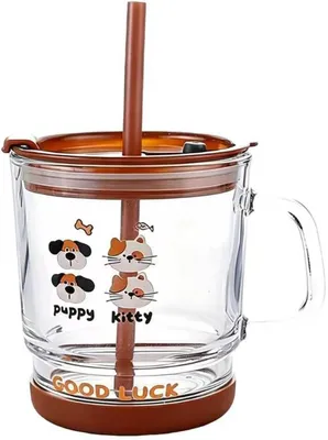 Imagen del producto de Vaso con tapa y pajita, de 350 ml, con motivos de dibujos animados, para niños