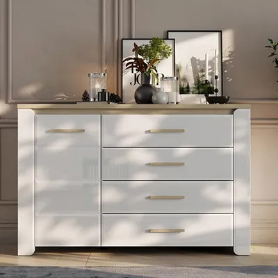 Immagine prodotto di Bicheno - Credenza, 135x40x88h cm Bianco Opaco, 2 Ripiani