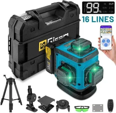 Obrázok produktu pre Sada laserových línií s aplikáciou – 16 línií – 4D – s displejom – 2 x batéria – so statívom – príslušenstvo