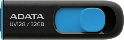 Zdjęcie produktu dla ADATA DashDrive UV128 32GB, 32 GB, USB Typu-A, 3.2 Gen 1 (3.1 Gen 1), Łożysko tulejowe, 10 g, Czarny, Niebieski
