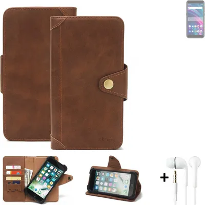 Produktbild von K-S-Trade Handyhülle + Kopfhörer kompatibel mit BLU C5 Max Schutz Hülle Walletcase Bookstyle Tasche Case Handytasche Wallet Flipcase Cover PolyurethanBraun