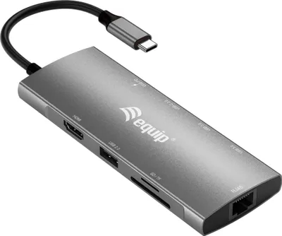 Obrázek produktu pro Equip 133490, Kabel, USB 3.2 Gen 1 (3.1 Gen 1) Type-C, 100 W, 10,100,1000 Mbit/s, Šedá, MicroSD (TransFlash), SD, SDHC, SDXC