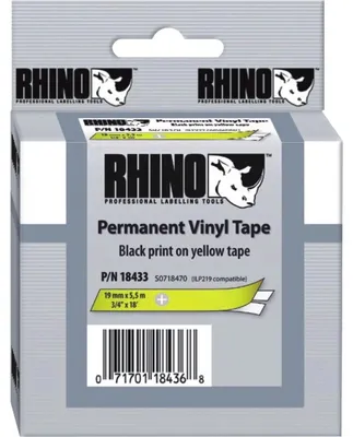 Produktbild von DYMO Rhino-Industrie-Vinyletiketten | 19 mm x 5,5 m | schwarz auf gelb | selbstklebendes Schriftband | für Rhino und LabelManager Beschriftungsgerät, D1, Vinyl, Belgien, 5,5 m, 1 Stück(e), 34 mm