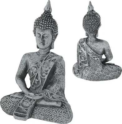 Produktbild von Buddha sitzend 7,5x12x4,5cm silber Polyresin Statue Skulptur Feng Shui Lotussitz Wohndeko Meditation