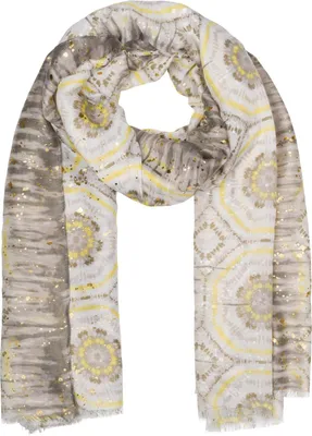 Image de styleBREAKER Echarpe femme motif batik avec rayures métalliques, foulard léger style boho avec franges courtes 01016230
