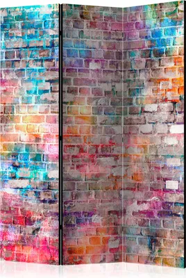 Produktbild von 3-teiliger Einseitiger Vlies Paravent - Colourful Brick 135x172 cm Muster f-B-0131-z-b