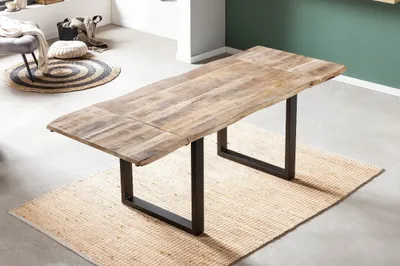 Produktbild von Esstisch Baumkante Mango natur 160 (260) x 90 cm Ansteckplatten schwarz NOAR