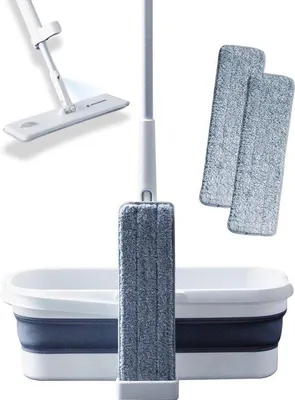Produktbild von Famanu Wischset 4-in-1 mit Sprühfunktion und faltbarem Eimer - Bodenwischer mit Auswringsystem
