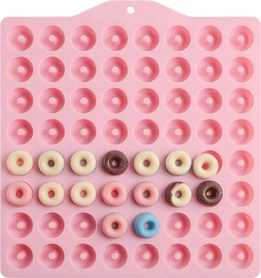 Obrázek produktu pro Silikonové formy na bonbóny Donut s 64 prohlubněmi, mini forma na donuty, forma na bonbóny Gummi Bear pro karamely, čokoládu, kostky ledu, želé, lanýže, pralinky, ganache