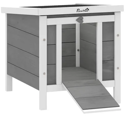Produktbild von Kleintierstall Kleintierhaus mit Rampe Holz Grau, für Kleintier