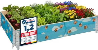 Produktbild von Garronda Holzaufsatzrahmen mit Print – Hochbeete für Pflanzen Blumen Obst Gemüse Holz mit dekorativem Druck Biene mit Hintergrund