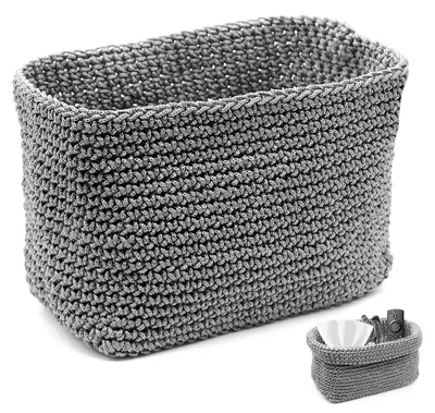 Gehäkelter Aufbewahrungskorb, handgefertigt, 20x13x15 cm, grau
