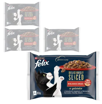 Produktbild von Felix Lecker Würzige Geschmacksrichtungen 4x320g (16x80g) Nassfutter für Katzen Rind Huhn Ente Pute
