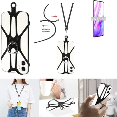 Produktbild von K-S-Trade 3in1 Handykette Handyband Handykordel Halsband Smartphone-Ring Handy-Ring kompatibel mit ZTE S30 Pro Fingerhalterung Handyring Tischständer