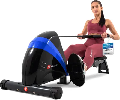 Produktbild von Hop-Sport Rudergerät für Zuhause Boost Blau – Rudergerät klappbar mit Computer & Magnetbremssystem, 10 Stufen - Rudermaschine max. Nutzergewicht 120kg