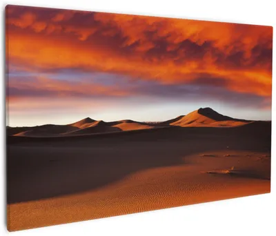 Produktbild von Wallario Premium Leinwandbild Sahara Wüste II - Sanddünen im Sonnenuntergang in Größe 60 x 90 cm