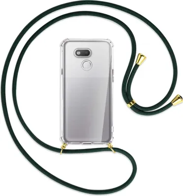 Produktbild von Handykette Backcover-Schutzhülle mit Band (Metall goldfarben) für HTC Desire 12s - dunkelgrün