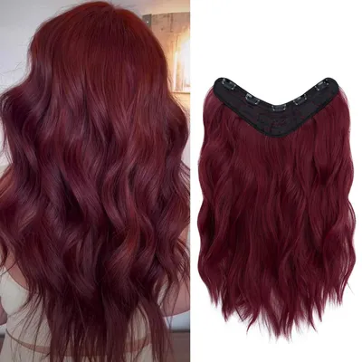 Immagine prodotto di Extension per capelli ondulati, lunghezza 45 cm, in fibra sintetica, colore borgogna, con 5 clip