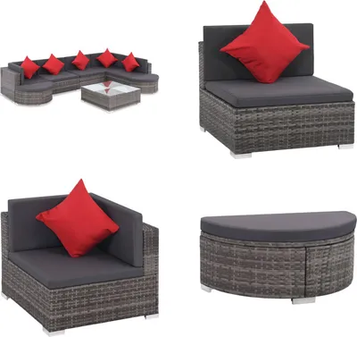 Produktbild von vidaXL 8 tlg. Garten Lounge Set mit Auflagen Poly Rattan Grau - Garten-Sofagarnitur - Garten-Sofagarnituren - Gartensofa-Set - Gartensofa-Sets