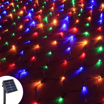 Produktbild von 1.5X1.5M 100 LED Solar Lichternetz Lichtervorhang 8 Lichtmodi Außen Party Garten Lichterkette, Bunt