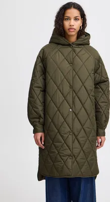 Produktbild von ICHI IHHansa Damen Steppmantel Wintermantel Winterjacke mit Druckknöpfen Kapuze Loose fit