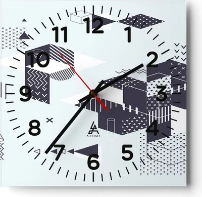 Produktbild von Wanduhr - Quadrat - Glasuhr - Abstraktion modern - 40x40cm - Schleichendes Uhrwerk - Lautlos - zum Aufhängen bereit - Dekoration Modern - Wanddekoration aus Glas - C4AC40x40-3817