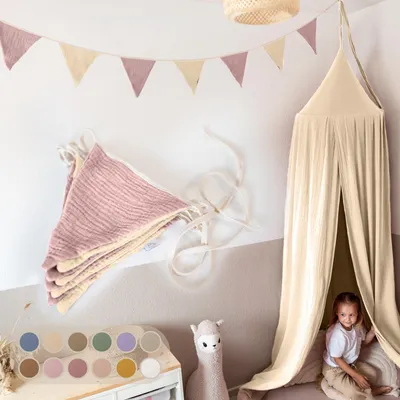 Produktbild von Handgemachte Wimpelkette für Kinderzimmer aus Musselin Baumwolle
