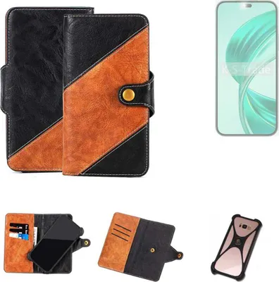 Produktbild von K-S-Trade Handyhülle Schutzhülle Bookstyle Case Wallet-Case kompatibel mit Honor X8b Handy Cover Bumper Klapphülle schwarz hellbraun 1x