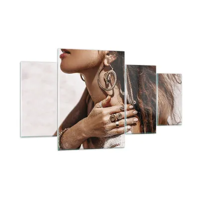 Produktbild von Bilder auf glas - 4 Teile - Sand Frau Schmuck - 160x90cm - Glasbilder - Wandbilder - Bilder - zum Aufhängen bereit - Wanddekoration aus Glas - Glas Bilder - Wandbild auf Glas - GDL160x90-4802