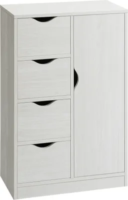 Produktbild von HOMCOM Wohnzimmerschrank, zusätzliches Sideboard mit 4 Schubladen, 1 Tür und Innenregal, Mehrzweck-Aufbewahrungsmöbel für Badezimmer, Schlafzimmer, Esszimmer, 54 x 29 x 83 cm, Weiß mit Holzmaserung