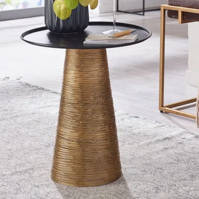 Produktbild von FineBuy Beistelltisch rund 40 cm Metall gold - Orientalischer Design Wohnzimmertisch aus Alu - Kleiner Aluminium Couchtisch - Sofatisch Dekotisch