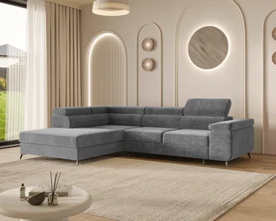 Produktbild von MOEBLO Ecksofa OSTIN – L-Form Wohnlandschaft mit Schlaffunktion, Bettkasten, 6-fach verstellbaren Kopfstützen und Armlehne, 290x75-90x202 cm - Ottomane Links - Elephant (Spark 17)