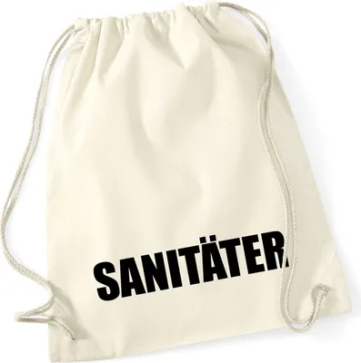 Produktbild von Huuraa Turnbeutel Sanitäter Schriftzug 12 Liter Natural Baumwolle Rucksack Geschenkidee