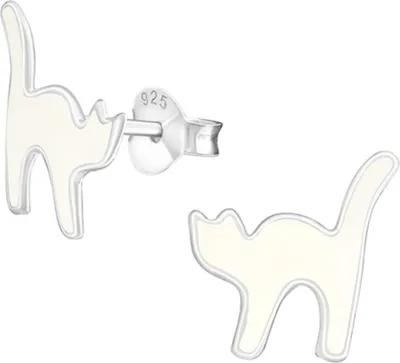 Produktbild von Kinderohrstecker: Silber Ohrringe für Mädchen und Damen „Katze“ Weiß